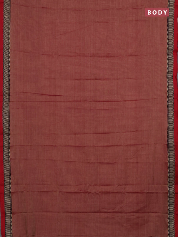 Narayanpet cotton saree red shade with plain body and temple design thread woven border
