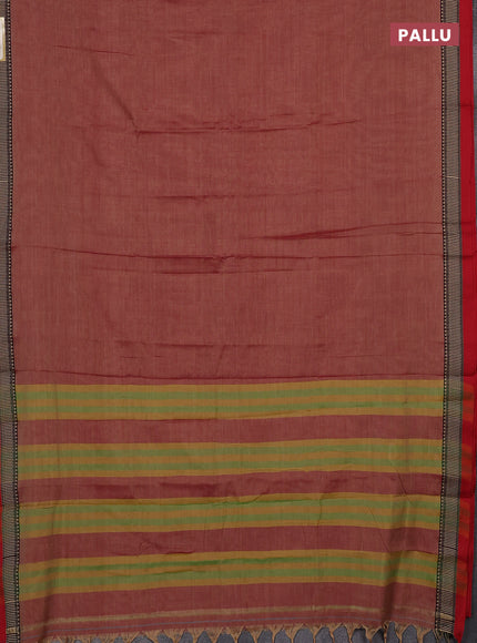 Narayanpet cotton saree red shade with plain body and temple design thread woven border