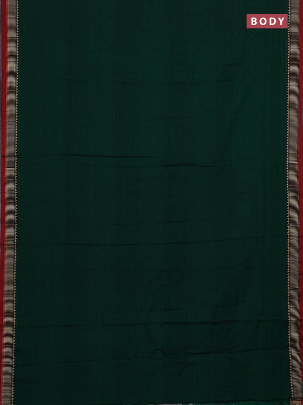Narayanpet cotton saree green and maroon with plain body and temple design thread woven border