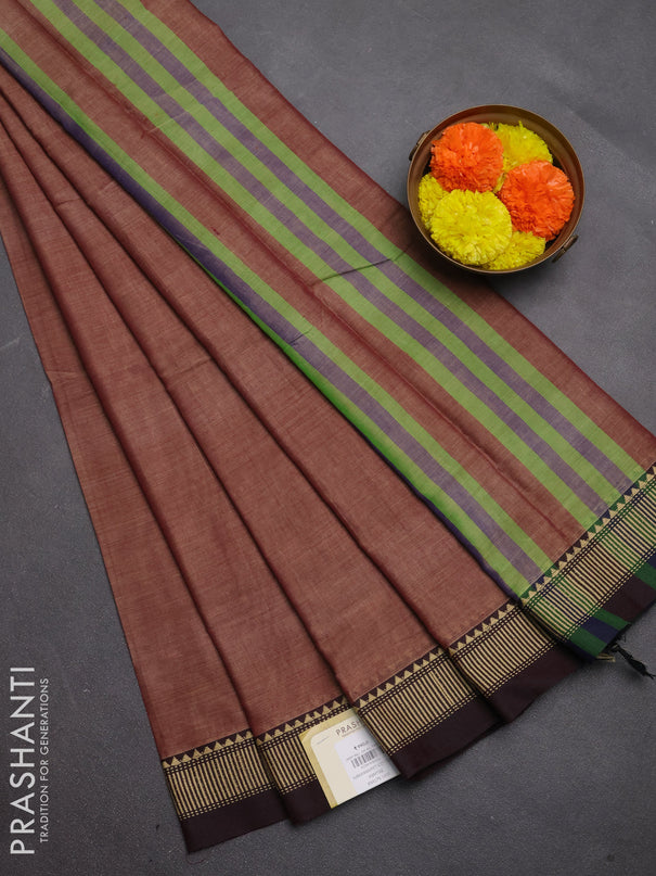 Narayanpet cotton saree maroon shade with plain body and temple design thread woven border