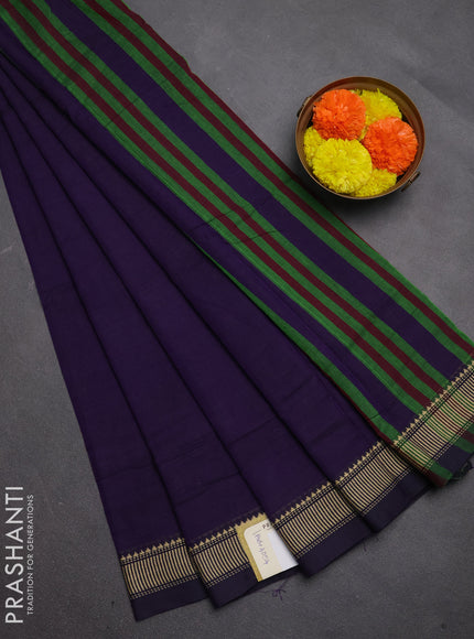 Narayanpet cotton saree violet with plain body and temple design thread woven border