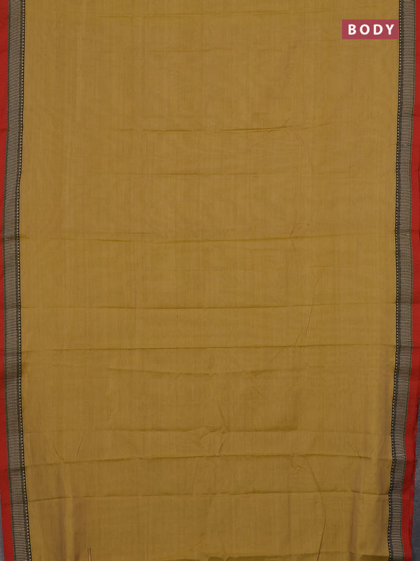 Narayanpet cotton saree mustard shade and orange with plain body and temple design thread woven border