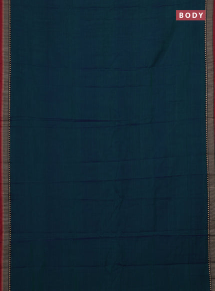 Narayanpet cotton saree dual shade of bluish green and maroon with plain body and temple design thread woven border