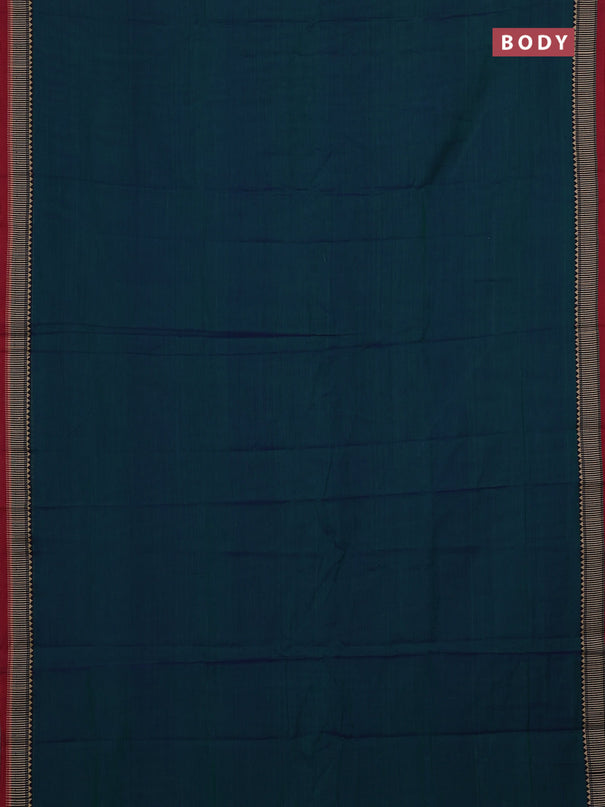 Narayanpet cotton saree dual shade of bluish green and maroon with plain body and temple design thread woven border