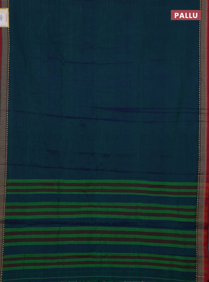 Narayanpet cotton saree dual shade of bluish green and maroon with plain body and temple design thread woven border