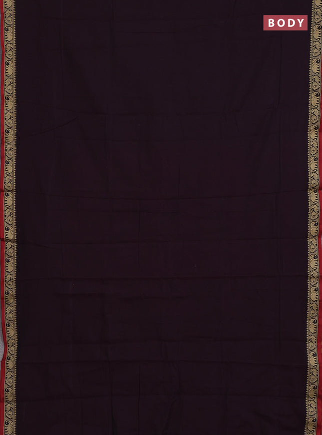 Narayanpet cotton saree deep wine and maroon with plain body and temple design thread woven border