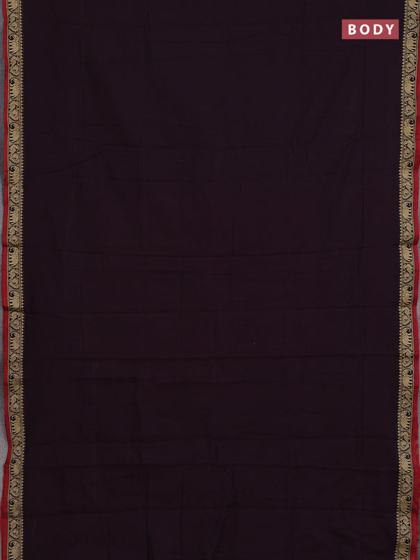 Narayanpet cotton saree deep wine and maroon with plain body and temple design thread woven border