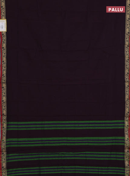 Narayanpet cotton saree deep wine and maroon with plain body and temple design thread woven border