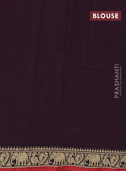 Narayanpet cotton saree deep wine and maroon with plain body and temple design thread woven border
