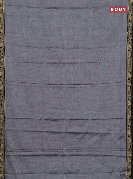 Narayanpet cotton saree grey and black with plain body and temple design thread woven border