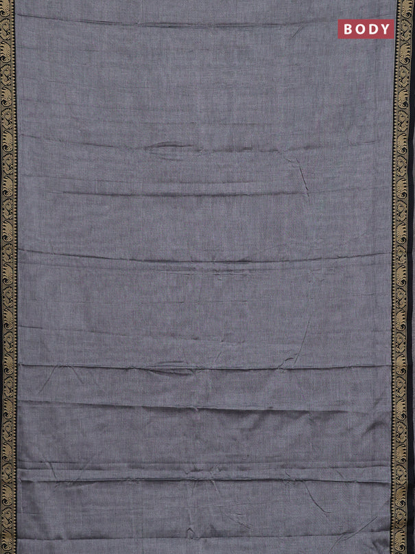 Narayanpet cotton saree grey and black with plain body and temple design thread woven border