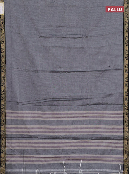 Narayanpet cotton saree grey and black with plain body and temple design thread woven border