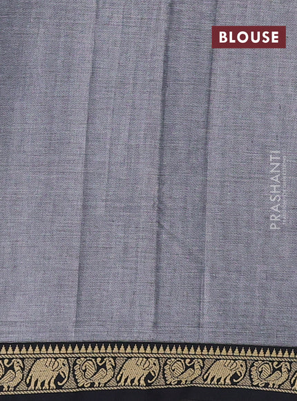 Narayanpet cotton saree grey and black with plain body and temple design thread woven border