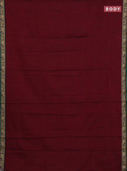 Narayanpet cotton saree maroon and green with plain body and temple design thread woven border