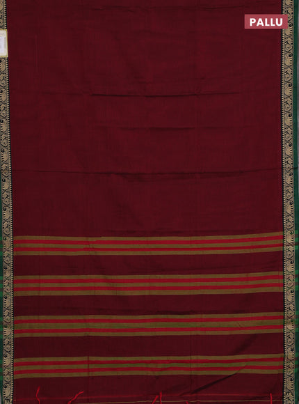 Narayanpet cotton saree maroon and green with plain body and temple design thread woven border