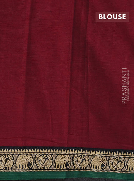 Narayanpet cotton saree maroon and green with plain body and temple design thread woven border