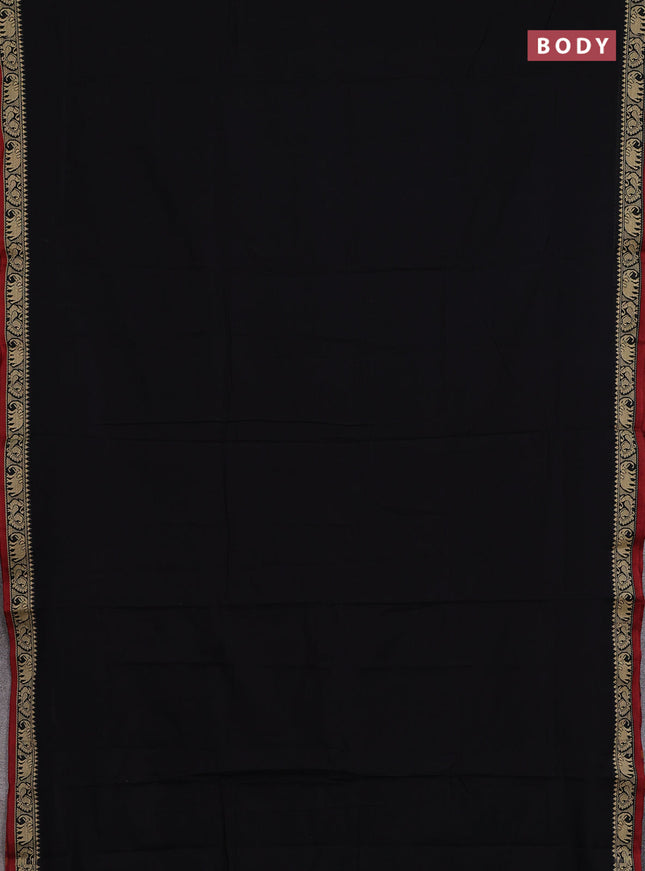 Narayanpet cotton saree black and maroon with plain body and temple design thread woven border