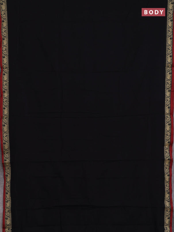 Narayanpet cotton saree black and maroon with plain body and temple design thread woven border