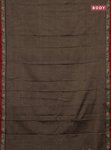 Narayanpet cotton saree chiku and maroon with plain body and temple design thread woven border