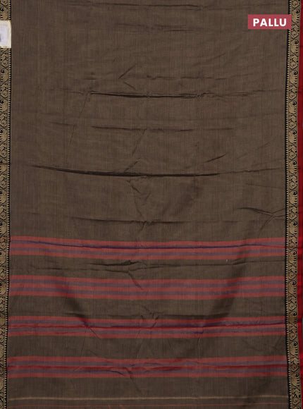 Narayanpet cotton saree chiku and maroon with plain body and temple design thread woven border
