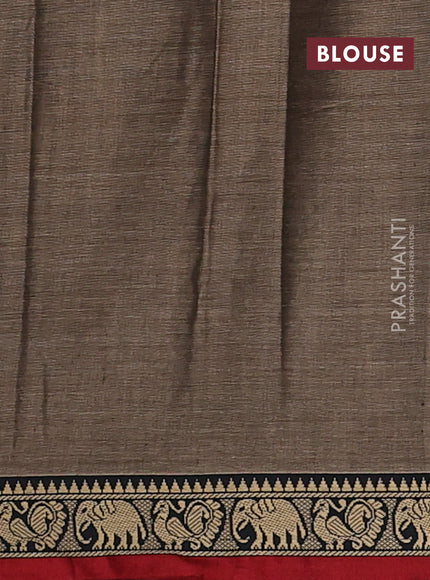 Narayanpet cotton saree chiku and maroon with plain body and temple design thread woven border