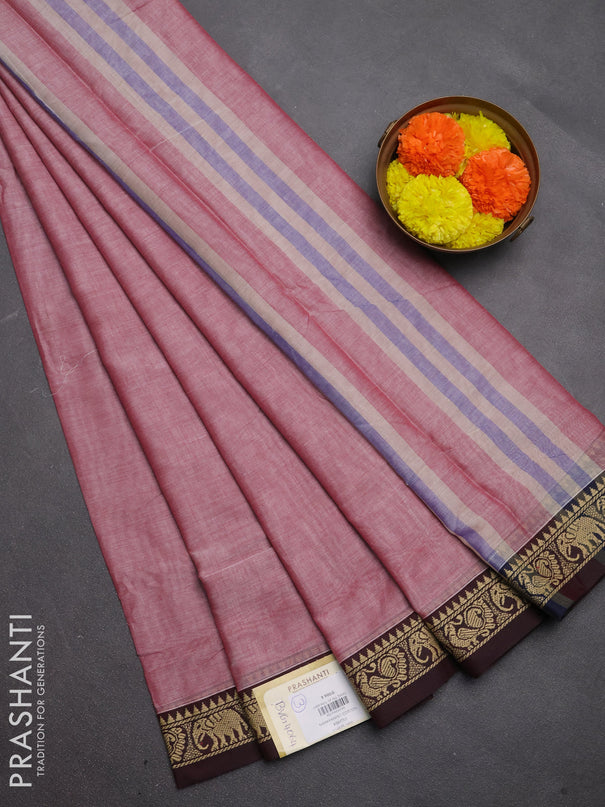 Narayanpet cotton saree red shade with plain body and temple design thread woven border