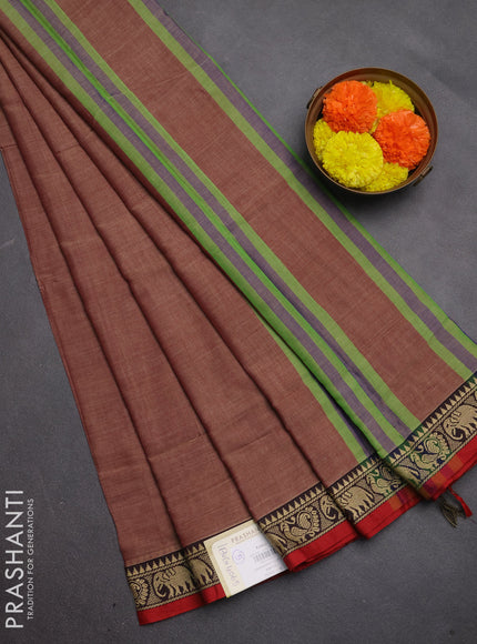 Narayanpet cotton saree maroon shade and red with plain body and temple design thread woven border