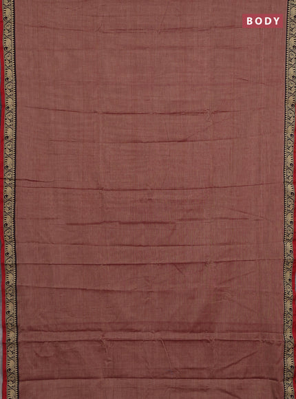 Narayanpet cotton saree maroon shade and red with plain body and temple design thread woven border