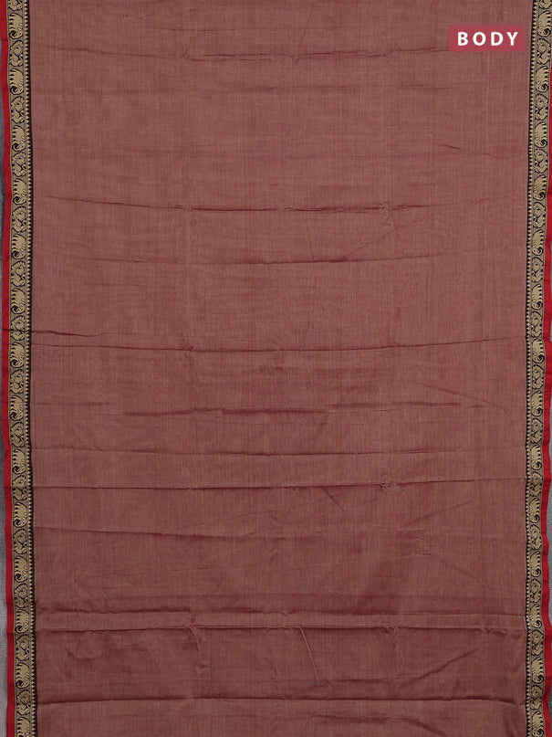 Narayanpet cotton saree maroon shade and red with plain body and temple design thread woven border
