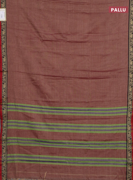 Narayanpet cotton saree maroon shade and red with plain body and temple design thread woven border