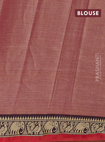 Narayanpet cotton saree maroon shade and red with plain body and temple design thread woven border