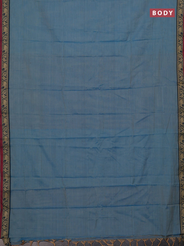 Narayanpet cotton saree light blue and peacock blue with plain body and temple design thread woven border