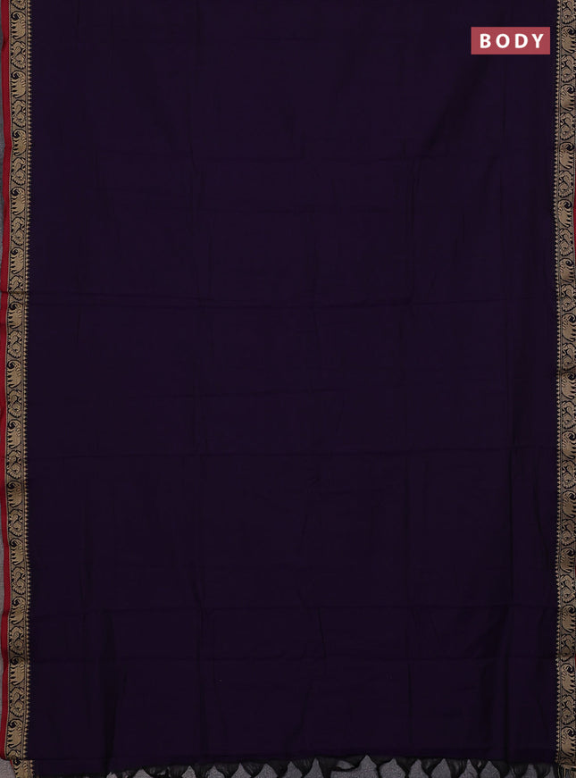 Narayanpet cotton saree violet and maroon with plain body and temple design thread woven border