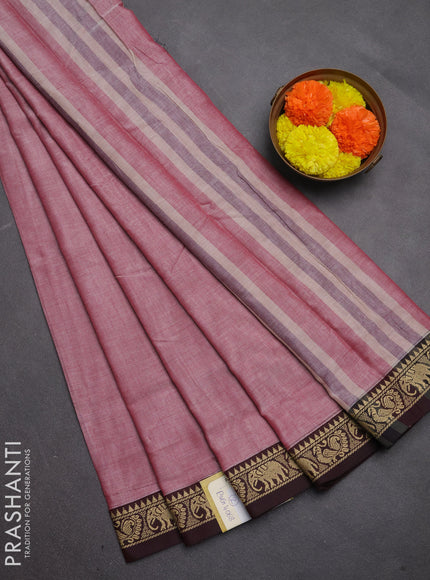 Narayanpet cotton saree red shade with plain body and temple design thread woven border