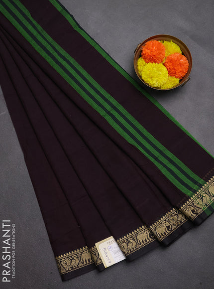 Narayanpet cotton saree deep wine shade with plain body and temple design thread woven border
