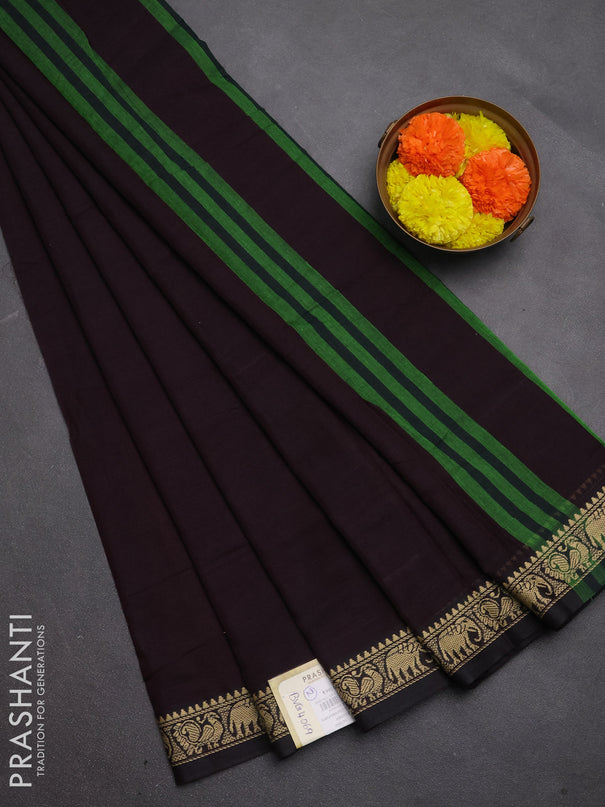 Narayanpet cotton saree deep wine shade with plain body and temple design thread woven border