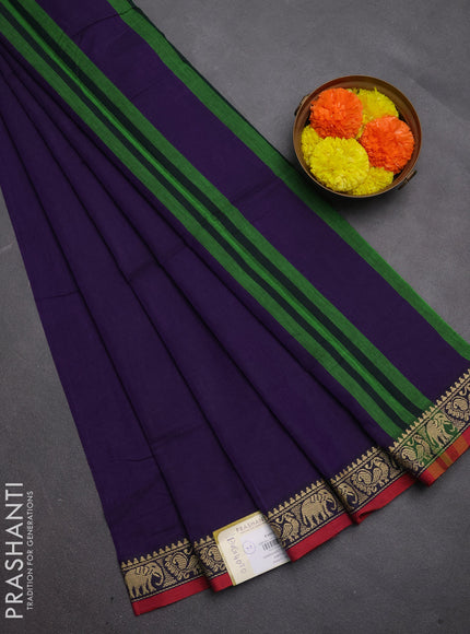 Narayanpet cotton saree violet and maroon with plain body and temple design thread woven border