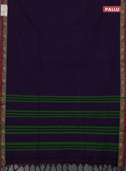 Narayanpet cotton saree violet and maroon with plain body and temple design thread woven border