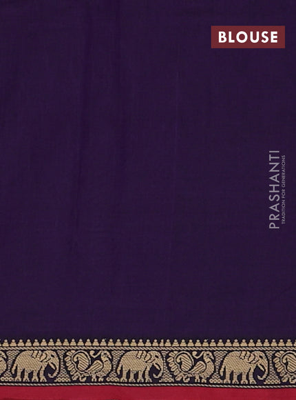 Narayanpet cotton saree violet and maroon with plain body and temple design thread woven border
