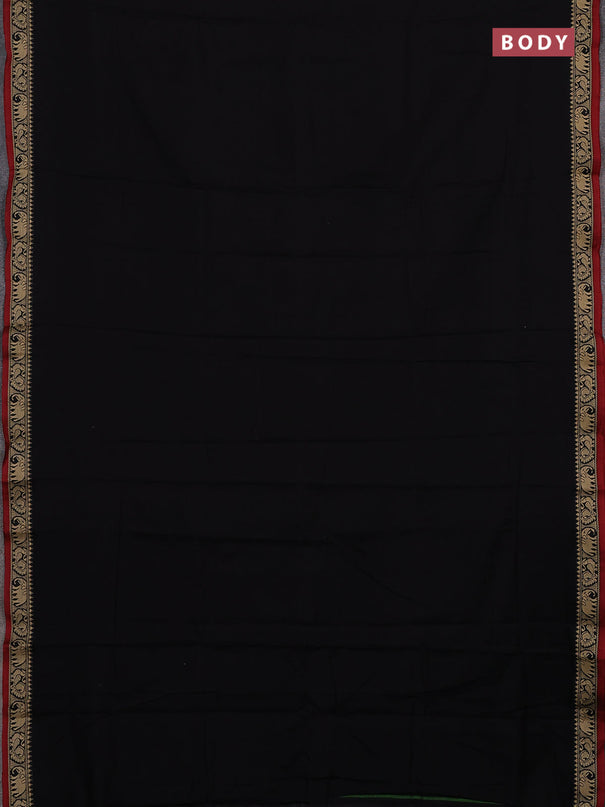 Narayanpet cotton saree black and maroon with plain body and temple design thread woven border