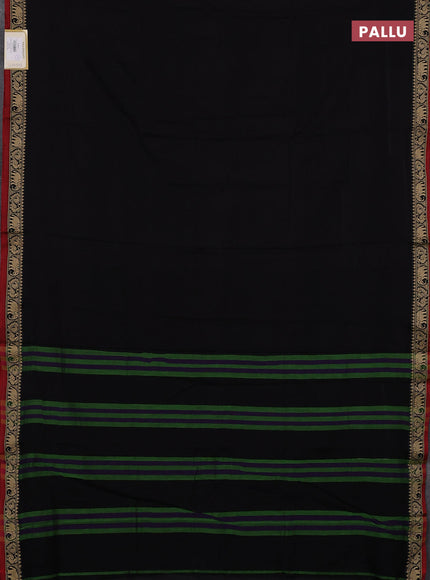 Narayanpet cotton saree black and maroon with plain body and temple design thread woven border