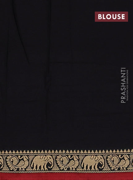 Narayanpet cotton saree black and maroon with plain body and temple design thread woven border