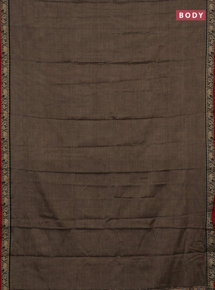 Narayanpet cotton saree chiku and maroon with plain body and temple design thread woven border