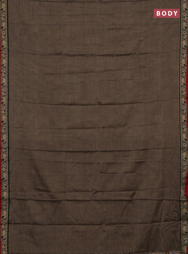 Narayanpet cotton saree chiku and maroon with plain body and temple design thread woven border