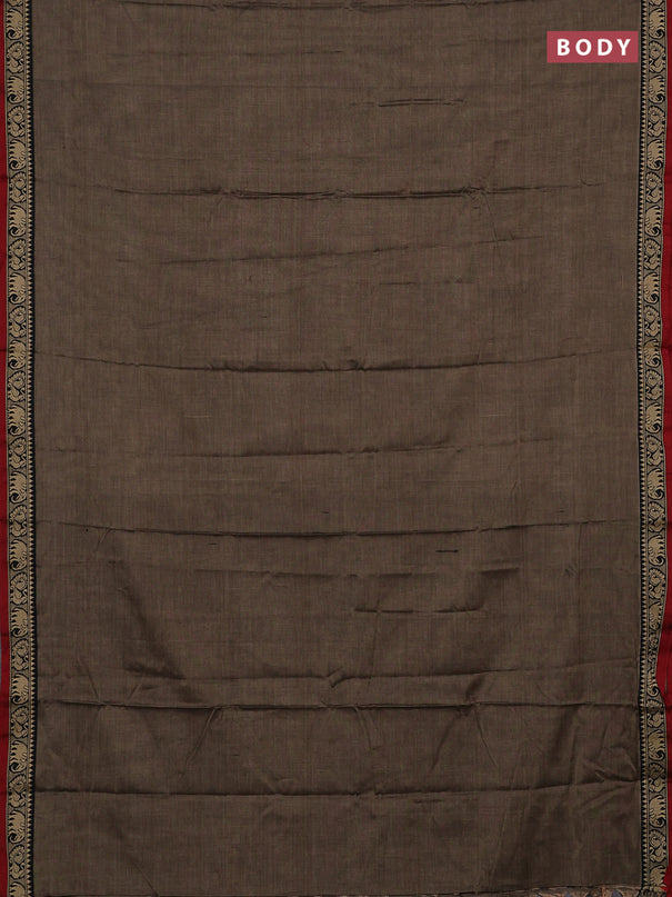 Narayanpet cotton saree chiku and maroon with plain body and temple design thread woven border