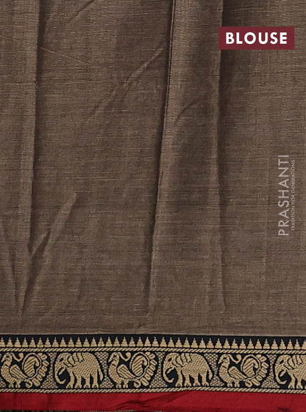 Narayanpet cotton saree chiku and maroon with plain body and temple design thread woven border