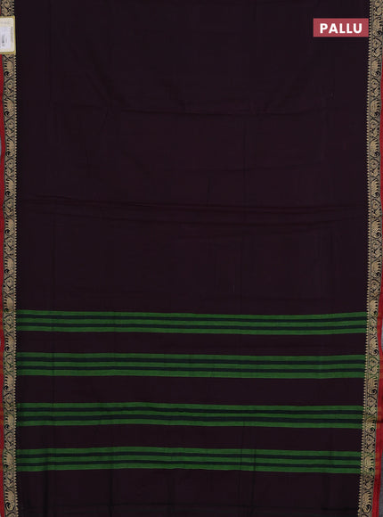 Narayanpet cotton saree wine shade and maroon with plain body and temple design thread woven border