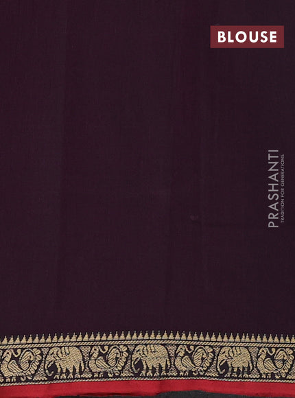 Narayanpet cotton saree wine shade and maroon with plain body and temple design thread woven border