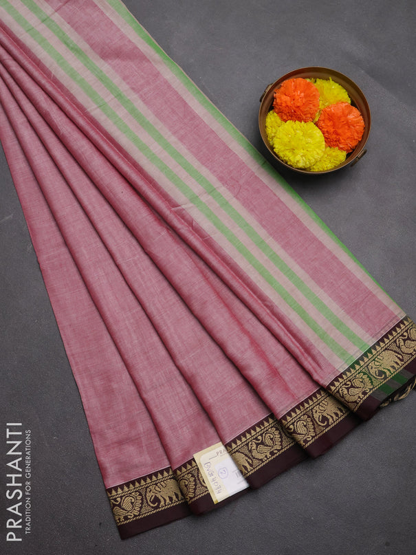 Narayanpet cotton saree maroon shade with plain body and temple design thread woven border
