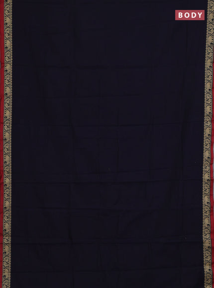 Narayanpet cotton saree navy blue and maroon with plain body and temple design thread woven border